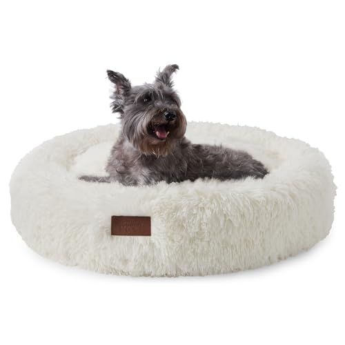 Town & Country Luxe CuddleTown Fuzzy Solid Donut Pet Bed, Soft, Cozy & Calming, Water Repellent, Non-Slip Bottom, 100% Machine Washable, Cream, Medium 28"x28"x7" Round - color: Cream, size: Medium 28"x28"x7" Round