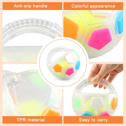 Dog Calming Ball with Handle, Interactive Football Shape Dogs Toy, Squeaky, The Mellow Dogs Strong Rubber Floating Ball for Water Play, Training, Outdoor Games(Color:White) - color: White