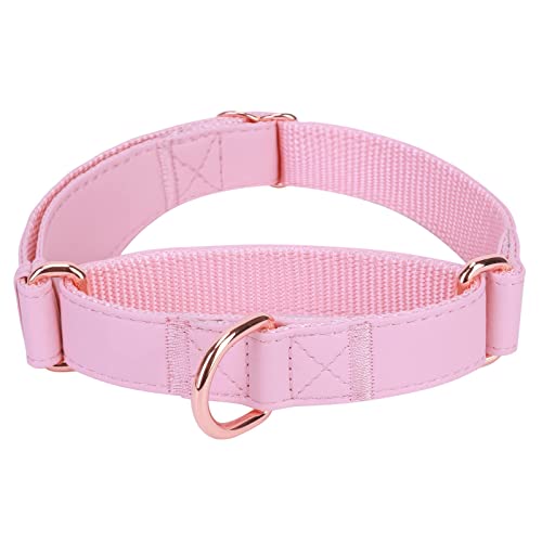 Soft Leather Martingale Dog Collar - Adjustable Rose Gold Limited Slip Collars [Easy to Clean], Stylish Durable Heavy Duty Nylon No Pull Training Collar for Small Medium Large Dogs S Pink - color: Pink, size: S (Neck 10"-15", Width 4/5")