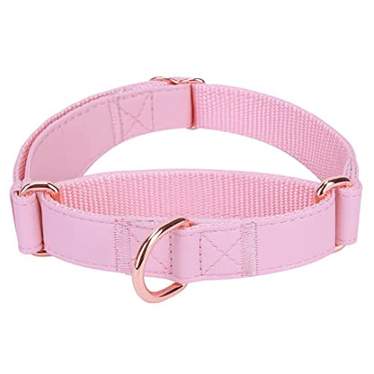 Soft Leather Martingale Dog Collar - Adjustable Rose Gold Limited Slip Collars [Easy to Clean], Stylish Durable Heavy Duty Nylon No Pull Training Collar for Small Medium Large Dogs S Pink - color: Pink, size: S (Neck 10"-15", Width 4/5")