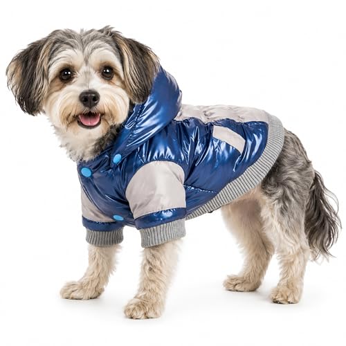 Pet Life ® Sporty Vintage Aspen Ski Winter Dog Coat Jacket with 3M Insulation and Snap-Off Removable Hood - color: Blue, size: X-Small