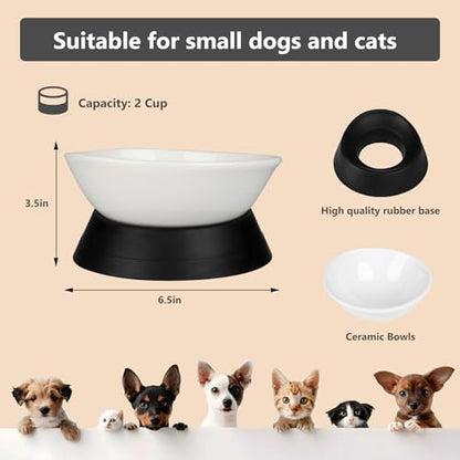 French Bulldog Food Bowl- Slanted Tilted Pug Food Water Bowl,Cat Bowl- Feeder for Frenchie/Shih Tzu/Flat Faced Small Dogs/Puppies/Cats (White（Ceramic）, 2 Cup) - color: White Bowl（Ceramic）, size: 2 Cup