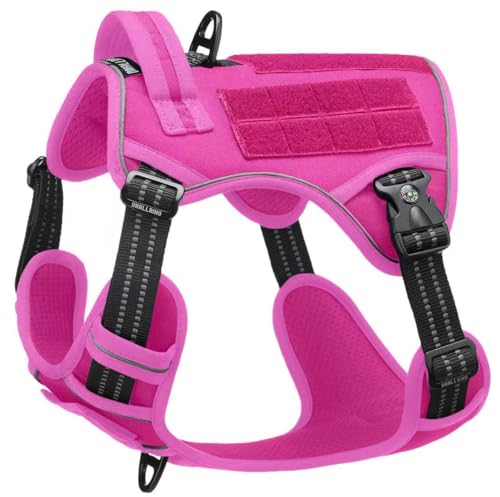 Tactical Dog Harness for Medium & Large Dogs, Rose Pink Adjustable No-Pull Control with Handle, Heavy Duty Reflective Vest - Size XL - color: ROSE PINK, size: XL