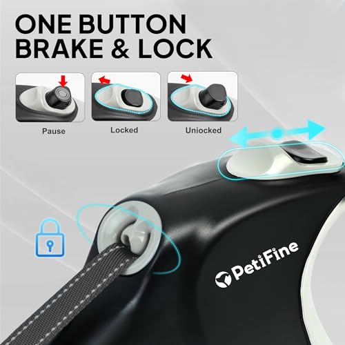 PetiFine Upgraded Retractable Dog Leash 26FT, Heavy Duty Pet Walking Lead for Large Dogs up to 110lbs, Anti-Twist Reflective Dog Leash with Anti-Slip Soft Grip, One-Handed Brake - size: Large-26 Feet(Tape)