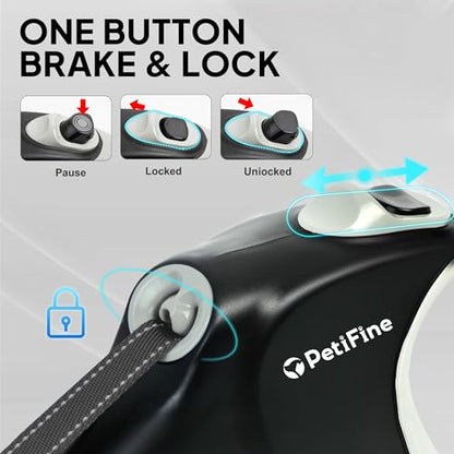 PetiFine Upgraded Retractable Dog Leash 26FT, Heavy Duty Pet Walking Lead for Large Dogs up to 110lbs, Anti-Twist Reflective Dog Leash with Anti-Slip Soft Grip, One-Handed Brake - size: Large-26 Feet(Tape)
