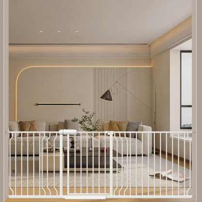 WAOWAO 182-216cm(72-86인치) 베이비 게이트 엑스트라 와이드 압력 장착 워크 스루 스윙 자동 닫힘 안전 금속 화이트 유아 어린이 개 애완동물 강아지 계단, 출입구, 주방용 - color: 화이트., size: 71.65-85.03"/182-218cm