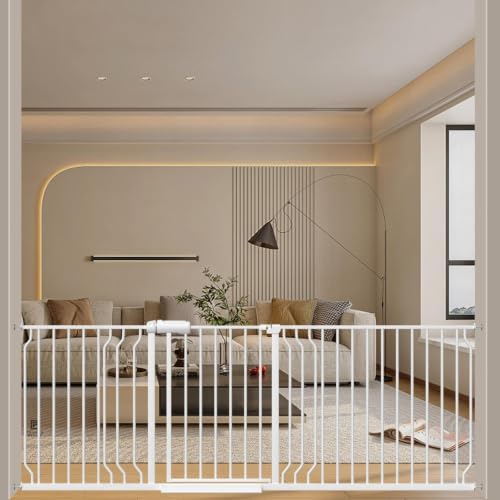 WAOWAO 71.65-85.03" Baby Gate Extra Wide Pressure Mounted Walk Through Swing Auto Close Safety Metal White Toddler Kids Child Dog Pet Puppy for Stairs,Doorways,Kitchen - color: White, size: 71.65-85.03"/182-218cm