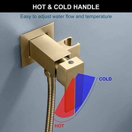 SHAMANDA Warm Water Bidet Sprayer for Toilet with Hot and Cold Brass Rough-in Valve, Stainless Steel Handheld Bidet Attachment Set for Feminine, Pets and Baby Diaper Wash, Brushed Gold, BDS08-3 - color: Brushed Gold, style: Hot & Cold Water Modes-Square