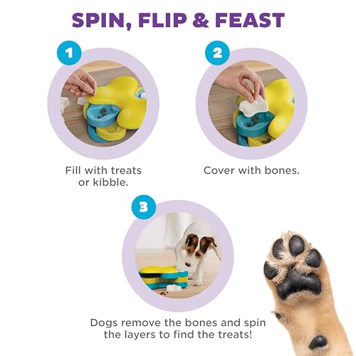 Outward Hound by Nina Ottosson Dog Tornado – Interactive Treat Puzzle Enrichment Toy, 3 Spinning Layers, Level 2 Intermediate - color: Dog Tornado (Yellow and Blue)