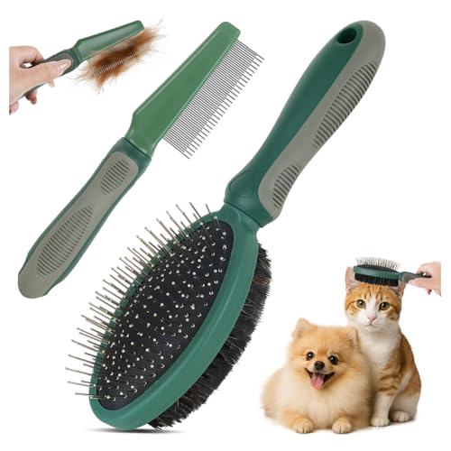 2PCS Pet Grooming and Deshedding Tools, 2-In-1 Double-Sided Cat Brush for Shedding and Bathing, Dogs & Cats Shedding Comb for Long and Short Haired Dogs Cats