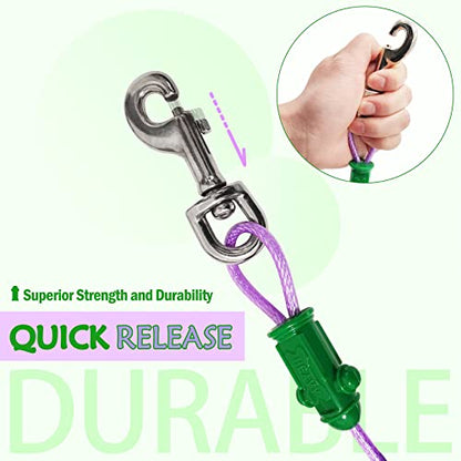 Petest Reflective Tie Out Cable with Crimp Cover for Heavy Dogs Up to 125 Pounds, 40 Feet - color: Green & Purple, size: 125lbs40ft