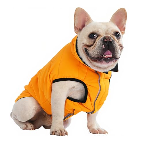 PetWarm Reversible Dog Cold Weather Coats, Waterproof Dog Puffer Vest, Vest for Dogs with Hook-and-Loop Strap, Windproof Outdoor Coat for Winter Walks and Snowy Days, Orange, XS - color: Orange, size: X-Small