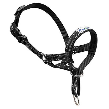 Pawaboo Dog Muzzle, Head Halter Collar for Dog, Pet Nylon Reflective Adjustable Loop Anti-Biting Barking Control Easy Fit Dogs Stops Dogs Pulling Head Leash, Small Size, Black - color: Black, size: Small