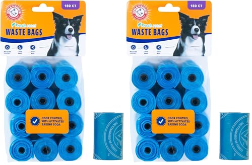 Arm & Hammer Durable Disposable Dog And Cat Waste Bags With Activated Baking Soda, 180 Dog Poop Bags, 9 x 14 Inches, Blue (Pack of 2) - color: Blue, size: 1 Count (Pack of 360)