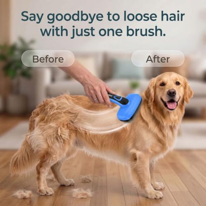 Self Cleaning Slicker Brush for Dog and Cat Deshedding, Blue | Shedding Brush for Dogs & Cats, One-Click Retractable Bristles for Easy Cleaning Flying Hair at Home - color: Blue 1 PCS