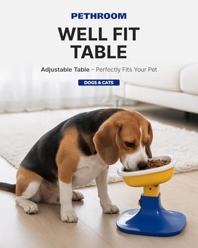 PETHROOM Well Fit Elevated Dog Bowl Stand – Adjustable Height 4.5–7.4 in with 0–22° Tilt, Stable Non-Slip Feeding Stand for Dogs & Cats, Bowl Not Included, Yellow & Blue - color: Yellow & Blue, size: Stand