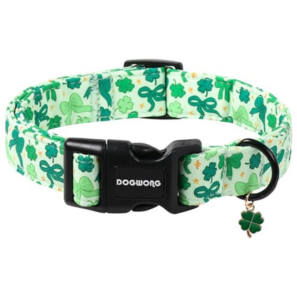 DOGWONG St Patrick's Day Dog Collar-Cute Green Clovers Dog Collar, Adjustable Cotton Shamrock Pet Collar Trefoil Puppy Collars with Quick Release Buckle,XS - color: A: St Patrick-Bowtie print, size: X-Small