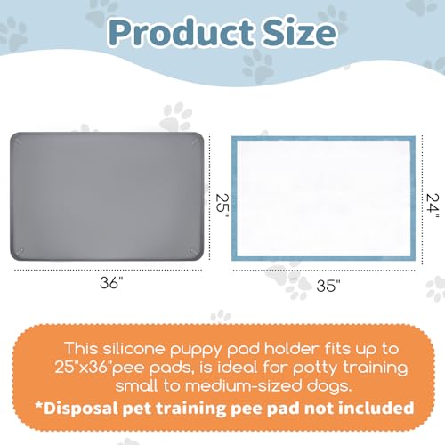 Pee Pad Holder, Silicone Dog Puppy Pad Tray for DogTraining Pads Non-Slip Leak-Proof High Edge Mat, Dog Potty Tray for Home Floor Protection- Grey 25" x 36" - size: 36"L x 25"W