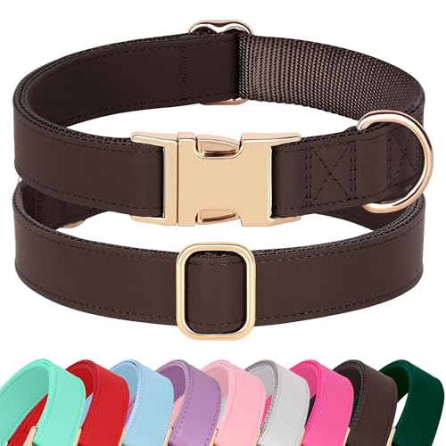 PET ARTIST PU Leather Dog Collar, Bright & Stylish Brown Dog Collar with Quick Release Gold Metal Buckle, Soft Nylon Padded Durable Pet Collars Adjustable for Small Dogs, Neck Fit 9-14" - color: Brown, size: S: Fit 9-14" Neck(10-20 lbs)