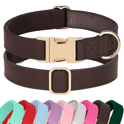 PET ARTIST PU Leather Dog Collar, Bright & Stylish Brown Dog Collar with Quick Release Gold Metal Buckle, Soft Nylon Padded Durable Pet Collars Adjustable for Large Dogs, Neck Fit 16-27" - color: Brown, size: L: Fit 16-27" Neck(55-110 lbs)