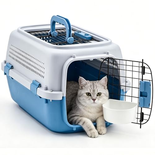 NEWBULIG 23" Hard-Sided Dog Carrier, Plastic Cat & Dog Crate, 4-Sided Ventilation Travel Pet Kennel, Top & Front Door Access, Integrated Food Bowl, for Small Pets up to 22 lbs, Blue - color: Blue, size: 22.4"L x 14.6"W x 13.0"H
