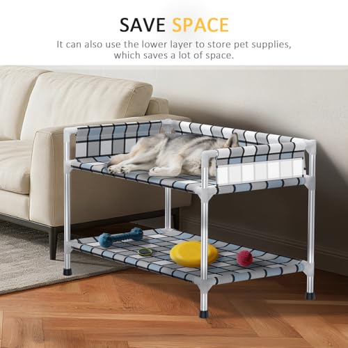 Bedside Window Dog Bunk Bed - Double Elevated Human Dog Bed with Guardrail 2 Layers Window Perch Dogs Cot 2-Tier Bedside Sleeper for Multi-Pet Households (34" x 20" x 24", Double Layer) - size: 34" x 20" x 24"