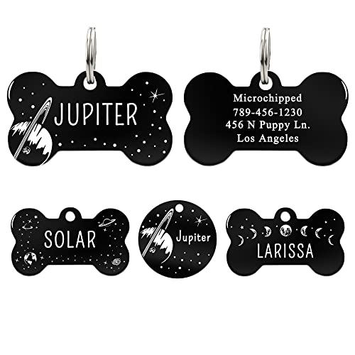 UltraJoys Stainless Steel Pet ID Tags - Personalized Front and Back Engraving, Custom Dog and Cat Tags with Jupiter Design, Small - color: Bone-jupiter, size: Small