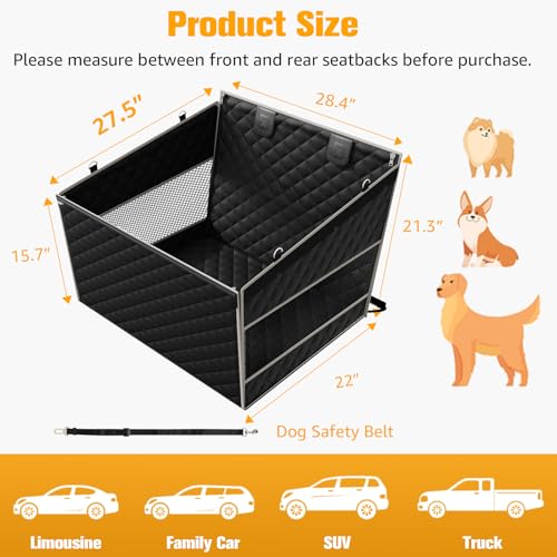 PETICON Dog Car Seat for Large Medium Dogs, One-Piece Hard Bottom Back Seat Extender for Dogs with 2 Mesh Windows, Waterproof Pet Carseat with Storage Pocket for Cars, SUVs and Trucks - size: L