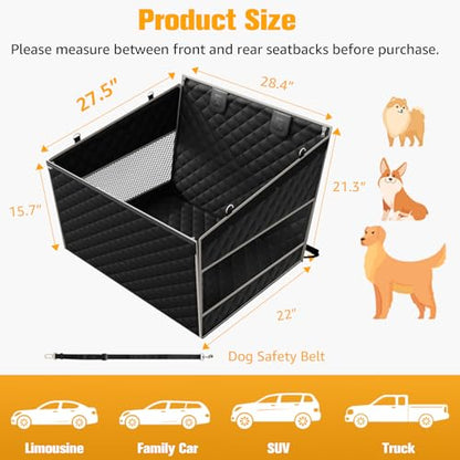 PETICON Dog Car Seat for Large Medium Dogs, One-Piece Hard Bottom Back Seat Extender for Dogs with 2 Mesh Windows, Waterproof Pet Carseat with Storage Pocket for Cars, SUVs and Trucks - size: L