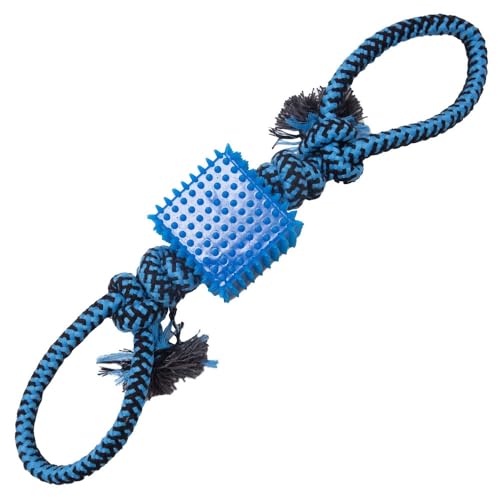 Snugarooz Tug N' Cube Assorted Colors - Durable Dog Toy with Cotton Rope & TPR Cube - Ideal for Tugging and Chewing - Perfect for Small to Medium Dogs - style: Tug N' Cube