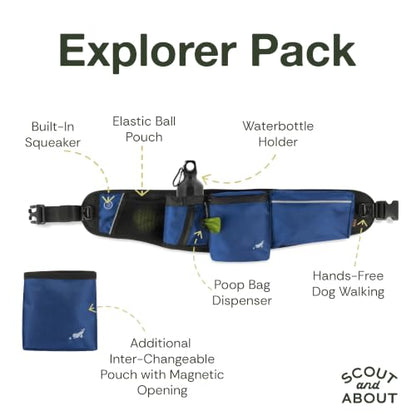 P.L.A.Y. Explorer Pack All-in-One Dog Walking Belt Bag with Zipper Pockets, Water Bottle Holder, Treat Pouch, Poop Bag Dispenser, Ball Pouch - Attaches to Leash for Hands-free Walking (Waterfall)