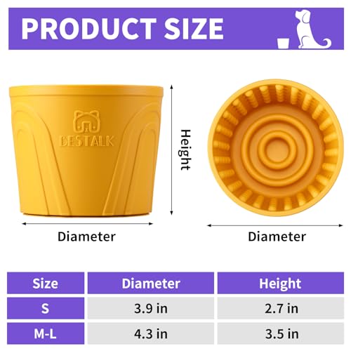 Anxiety Relief Slow Feeder Dog Lick Mat Treat Dispenser, Non-Slip Licking Bowl - Dog Enrichment Toys for Small, Medium & Large Breeds, BPA Free Silicone (Yellow, M-L) - color: Yellow, size: M-L