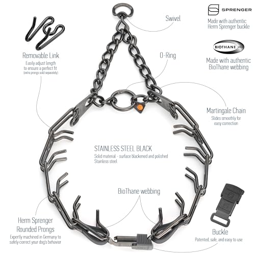Herm Sprenger Black Stainless Steel Dog Collar with Quick Release ClicLock Buckle and Biothane Insert Training Collar Made in Germany (Black, 25in x 4.0mm(Neck Size up to21-22in)) - color: Black, size: 25in x 4.0mm(neck size up to21-22in)