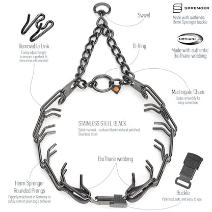 Herm Sprenger Black Stainless Steel Dog Collar with Quick Release ClicLock Buckle and Biothane Insert Training Collar Made in Germany (Black, 25in x 4.0mm(Neck Size up to21-22in)) - color: Black, size: 25in x 4.0mm(neck size up to21-22in)