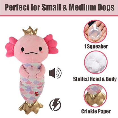 SPOT Axolotl Mermaid – 10″ Soft Plush Dog Toy with Squeaker & Crinkle Tail for Small & Medium Dogs – Reinforced Seams – Cute Gold Crown & Fin Design – for Light Chewers