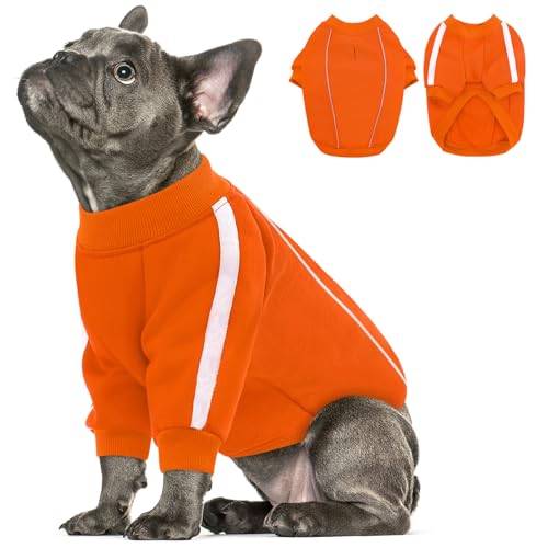 Queenmore Cozy Fleece Dog Sweater Small, Soft Pullover Dog Sweatshirt, Warm Winter Fleece Jacket with Leash Hole/Reflective Stripes for Small Medium Large Dogs Orange - color: Orange, size: Small