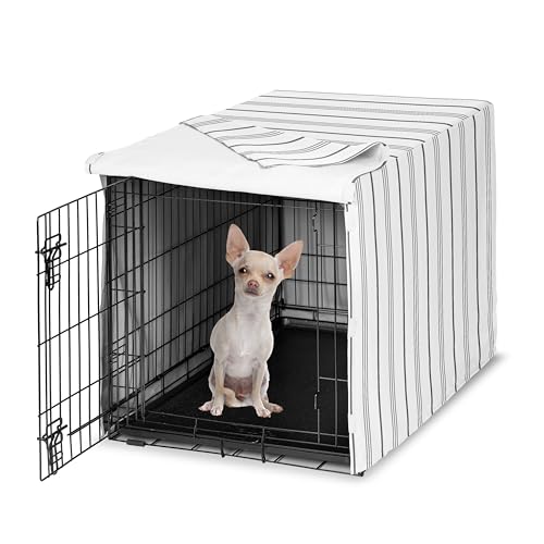 Sweet Jojo Designs 24in. Small Dog Crate Cover (White and Grey Stripe) Pet Cage, Kennel Covers (Modern, Neutral, Contemporary, Striped, Elegant, Pinstriped, Minimalist, Gray Stripes) - color: White and Grey Stripe, size: 24.0"L x 18.5"W x 20.0"H
