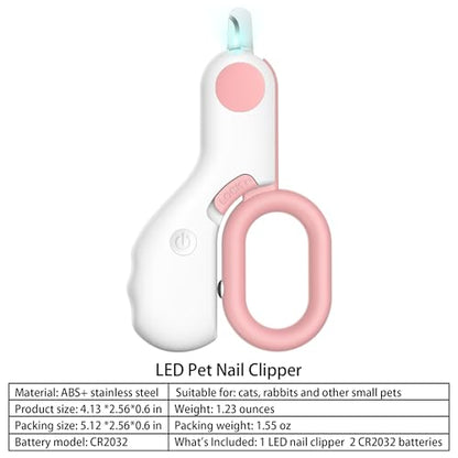 Pet nail clippers with LED Lights cat nail clippers for indoor cats nail trimmer clippers for small dog nail trimmers Cats rabbits nail clippers Bird Kittens (Pink) - color: Pink
