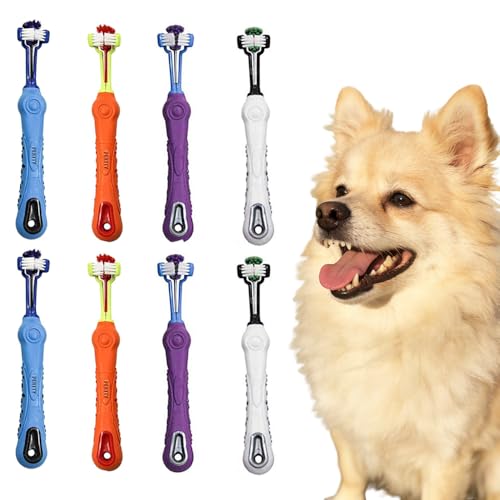 Orgrimmar 8 Pcs 3-Sided Pet Toothbrush Dog Cat Mouth Dental Teeth Care | Pet Brush for Bad Breath Tartar Cleaning - color: Multicolor-8