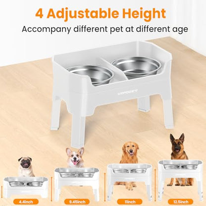 URPOWER 3-in-1 Elevated Dog Bowls - Mess Proof Double Deck 4 Height Adjustable Raised Stand with 2 Stainless Steel Food Bowls & Licking Plate for Small, Medium & Large Dogs - color: Light Grey, size: Large