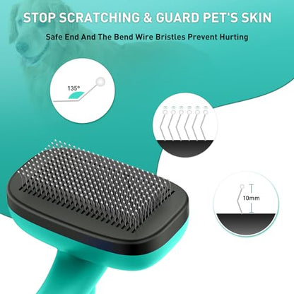 Self Cleaning Slicker Brush & Nail Clippers for Dog and Cats | 2 Pcs, Shedding Long and Short Haired Pets, Skin Friendly, Deshedding Grooming Tool - color: Green 2pc