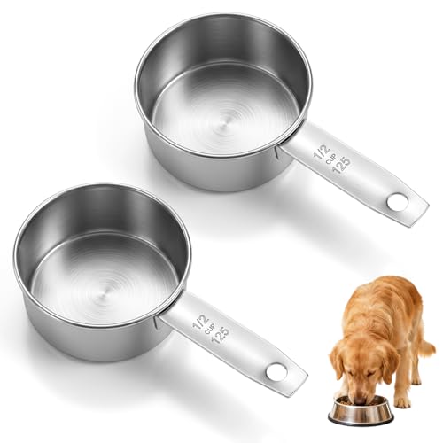 2PCS Half Cup Scoop,Stainless Steel Dog Measuring Food Cup, 125ml Half Cups Measuring Cups, for Feeding Pet, Wet and Dry Ingredients, Dishwasher Safe