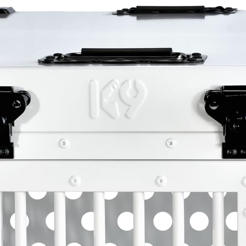 K9 Kennel Boss Aluminum Collapsible Dog Crate, Heavy Duty Folding Kennel - Medium-Long (White) - color: White, size: 40.6"L x 25.2"W x 28.9"H