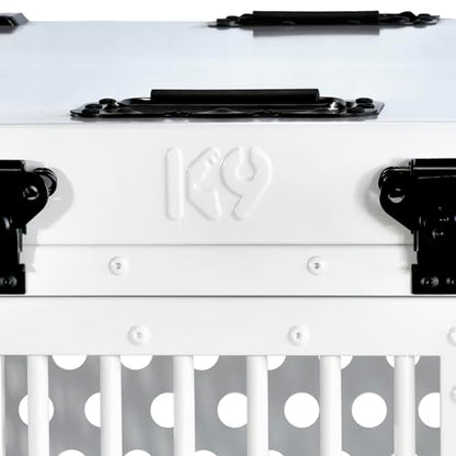 K9 Kennel Boss Aluminum Collapsible Dog Crate, Heavy Duty Folding Kennel - Medium-Long (White) - color: White, size: 40.6"L x 25.2"W x 28.9"H
