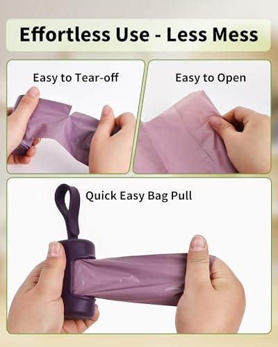 Funtin Dog Poop Bags, 60ct Unscented 13"x9" Leak Proof 1.8mil Extra Thick Strong Waste Bag Refill Rolls with Dispenser (Pruple & 60-Bags) - color: Pruple & 60-Bags