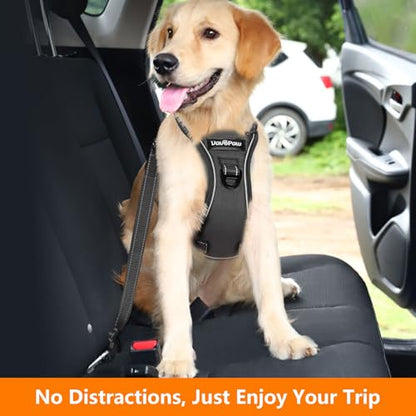 VavoPaw Dog Car Belt, Dog Harness Reflective Strip & Adjustable Buckle, Dogs Car Leash Seat Belts, Dogs Seats Belt Soft Padded & Breathable Mesh, Safety Pet Seat Belts Cars Tether, XL, Carbon Black - color: Carbon Black, size: XL (Chest: 24.4-34.7", Neck: