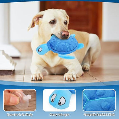 Squeaky Sea Turtle Plush Dog Toy - Durable, No Stuffing, Interactive Chew Toy for Small Dogs - Relieve Anxiety, Teething, and Keep Them Busy for Puppy(Blue) - color: Blue