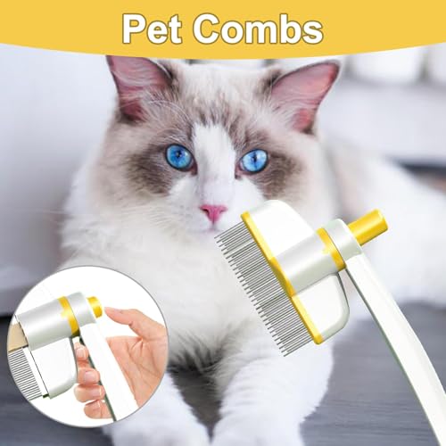 Pets Grooming Comb - Dog Hair Comb | Rotation Design Pet Grommer Comb with Release Button | Detangling Cat Comb | Dematting Comb | Cat Comb for Pets Removing Loose Hair for Shedding and Detangling - color: Yellow