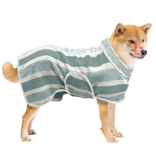 Fast Drying Dog Bathrobe, Super Absorbent Stripes Dogs Towel, Adjustable Warm Keeping Pet Puppy Bath Supplies (Green, M) - color: Green, size: M