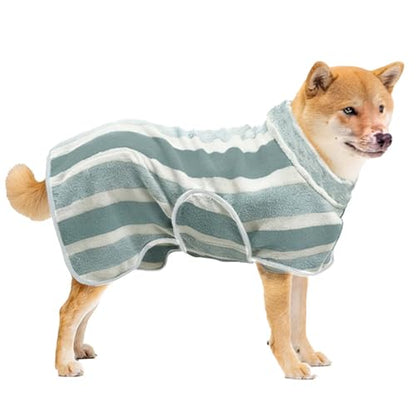 Fast Drying Dog Bathrobe, Super Absorbent Stripes Dogs Towel, Adjustable Warm Keeping Pet Puppy Bath Supplies (Green, M) - color: Green, size: M